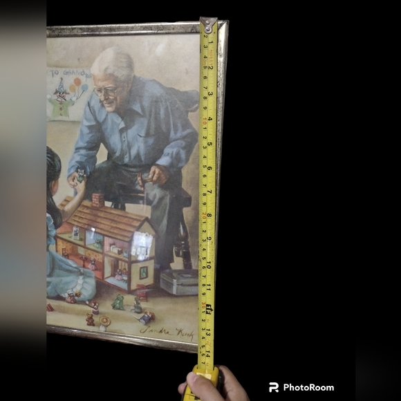 Vintage 'Grandpa And Children' Sandra Kuck Framed Painting - Picture 3 of 8